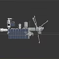 Cartoon Scene of International Space Station with Solar Panels and Robotic Arms