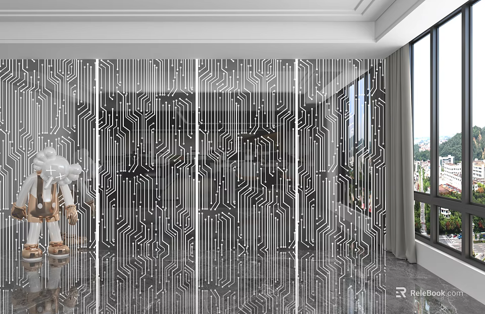 Contemporary Interior Decorative Wall Paneling With Geometric Pattern Design And Stylish Look 3d model