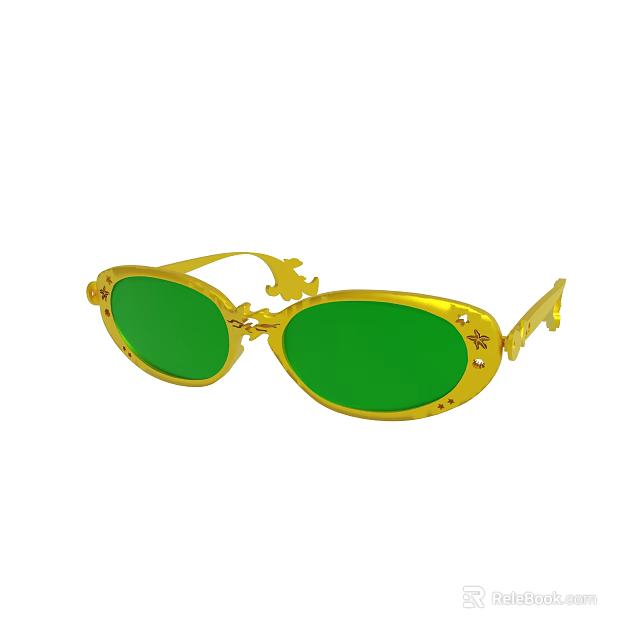 Fashionable Sunglasses With Golden Frame And Vibrant Green Lenses Design 3d model 