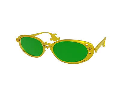 Fashionable Sunglasses With Golden Frame And Vibrant Green Lenses Design 3d model