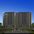 Modern Residential Building with Light Facade and Large Windows Surrounded by Greenery and Landscaped Courtyard