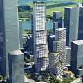 Modern High Rise Office Building Featuring Glass Curtain Walls And Urban Green Spaces