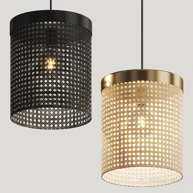 Stylish Black and Gold Pendant Lights With Perforated Mesh Design for Modern Interior 3d model 