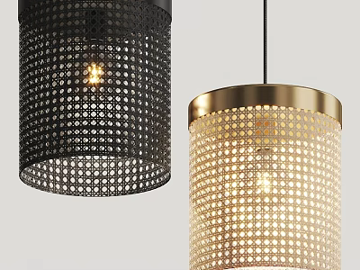 Stylish Black and Gold Pendant Lights With Perforated Mesh Design for Modern Interior 3d model