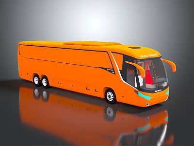 Orange Modern Coach Bus With Streamlined Exterior And Reflective Surface Design 3d model
