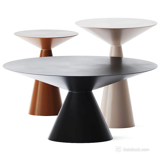 Modern Coffee Tables With Round Tops And Cone Shaped Bases In Black Brown Beige 3d model 