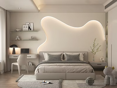 Modern Minimalist Kids Bedroom With Curved Light Wall And Cozy Decor 3d model