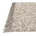 Beige Square Area Rug with Woven Texture and Fringe Details for Modern Home Decor