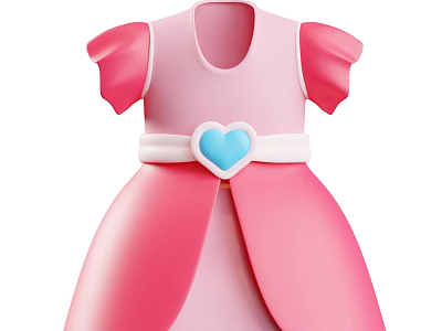 Pink Princess Style Dress with Short Sleeves White Belt and Blue Heart Decoration Fluffy Skirt 3d model