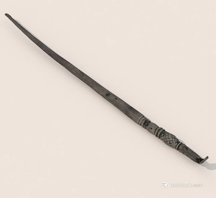 Vintage Metal Dagger With Intricate Carved Handle And Sharp Long Blade 3d model 