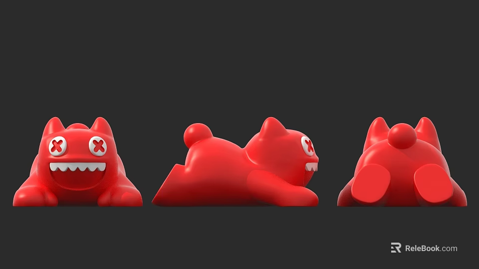 Red Cartoon Style Plush Dolls With Exaggerated Expressions And Multiple Angles 3d model