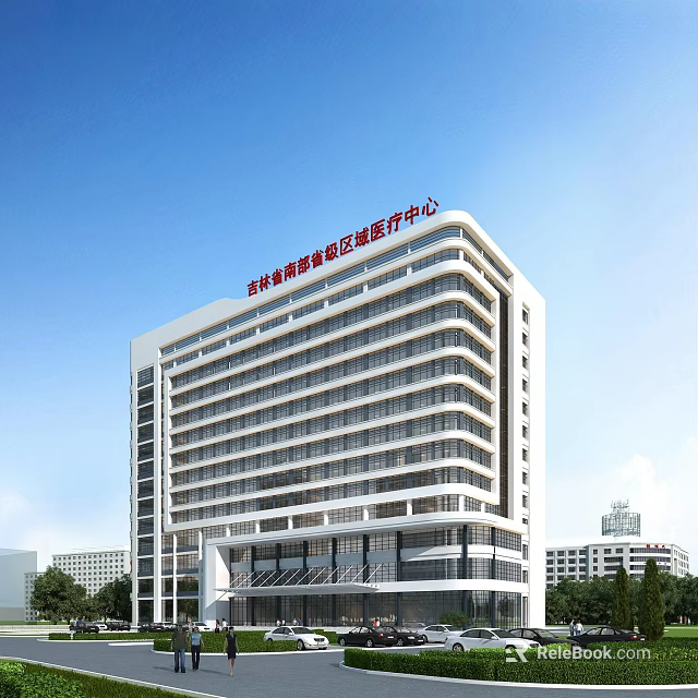 Modern Regional Medical Center Hospital Building With Glass Facade And Multistory Design 3d model 