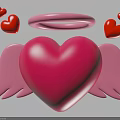 Cute Pink Heart With Angel Wings And Halo Surrounded By Red Hearts