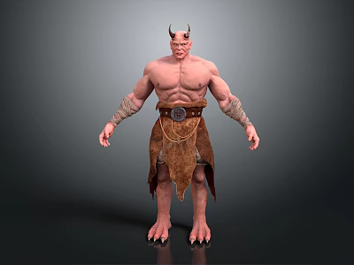 Muscular Demon Figure With Horns Leather Skirt Belt Chains And Clawed Feet 3d model