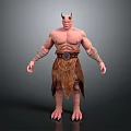 Muscular Demon Figure With Horns Leather Skirt Belt Chains And Clawed Feet