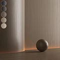 Minimalist Wooden Component With Spherical Shape And Gray Color Samples For Modern Interior Design