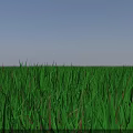 Beautiful Natural Landscape With Green Grassland Distant Trees White Clouds Blue Sky And Low Hills
