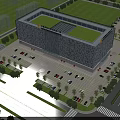 Aerial Planning of Modern Urban Building With Green Roof And Parking Area