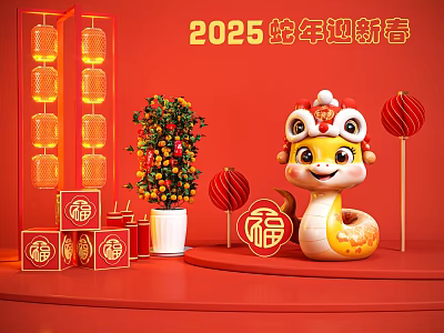 Modern Meichen New Year Meichen year of the Snake Shopping Mall Activities Spring Festival Meichen New Year Market Meichen New Year Pin Photo Point 3d model