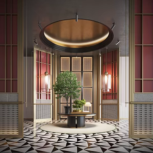 Modern hotel hall floral installation 3d model