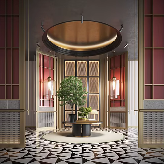 Modern hotel hall floral installation 3d model