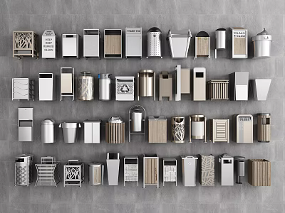 Public Facilities Showcasing Various Design Trash Bins With Different Materials And Styles 3d model