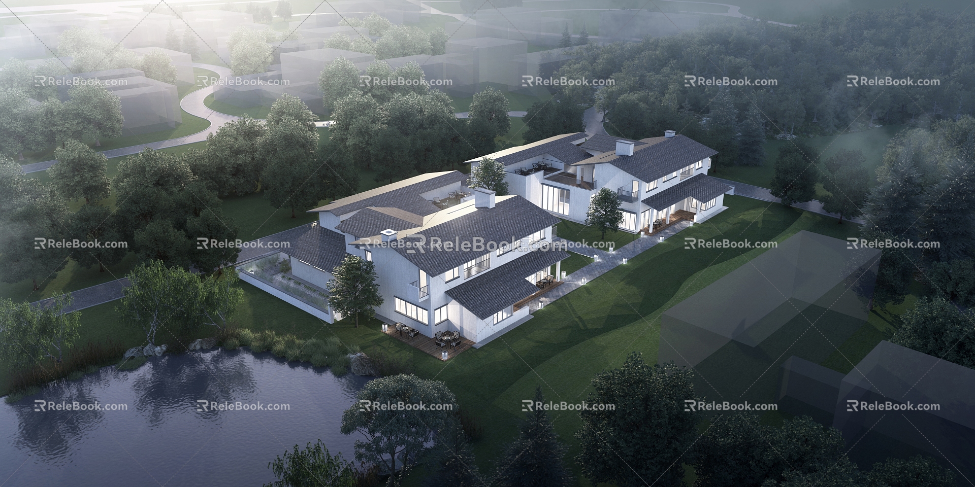 Aerial View of New Chinese Style New Huizhou Style Architecture Ancient Architecture Commercial Leisure Resort Aerial View 3d model