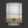 Industrial Storage Container With Metal Frame White Brown Body Label Valve And Support Legs