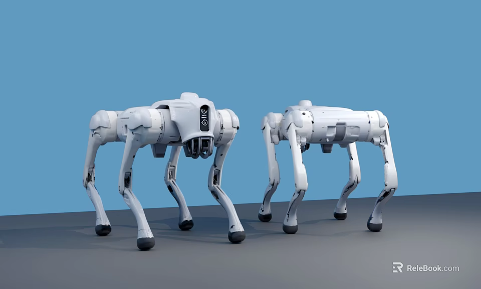 White Quadruped Smart Machines Standing On Gray Surface With Blue Background 3d model 