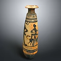 Ancient Tall Neck Pottery Decorated With Black Orange Figures And Animals