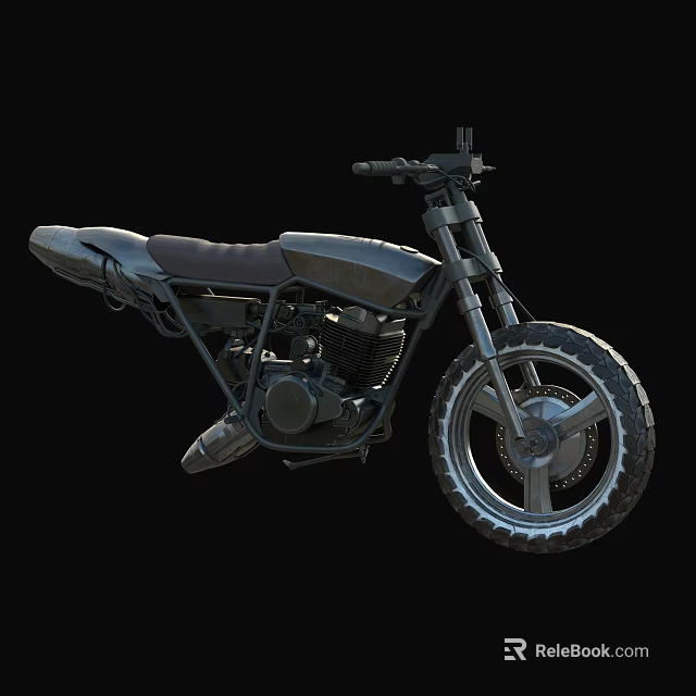 Dark Colored Vintage Motorcycle With Black Seat And Thick Off Road Tires Metallic Body Design 3d model 