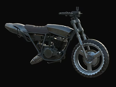 Dark Colored Vintage Motorcycle With Black Seat And Thick Off Road Tires Metallic Body Design 3d model