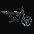 Dark Colored Vintage Motorcycle With Black Seat And Thick Off Road Tires Metallic Body Design