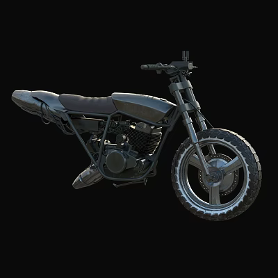 Dark Colored Vintage Motorcycle With Black Seat And Thick Off Road Tires Metallic Body Design 3d model