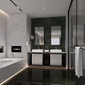 Luxurious Modern Hotel Bathroom With Marble Double Vanities Bathtub And Glass Shower