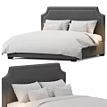 Modern Double Bed Design With Grey Headboard White Bedspread And Soft Pillows 3d model