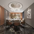 Luxurious Hotel Mahjong Room Interior Design with Round Table Comfortable Chairs And Crystal Chandelier