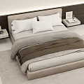 Modern Minimalist Double Bed With Two Tone Wall Headboard And Wooden Nightstands in Simple Bedroom