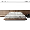 Modern Wooden Double Bed Interior With Headboard White Bed Sheets And Pillows 3d model