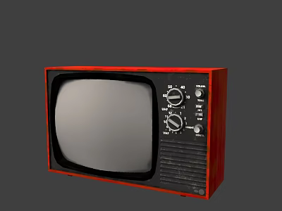 Vintage Television with Red Wooden Case Black and White Screen and Control Knobs 3d model