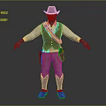 Game Movie Character In Cowboy Hat Brown Vest White Shirt Bullet Belt And Boots