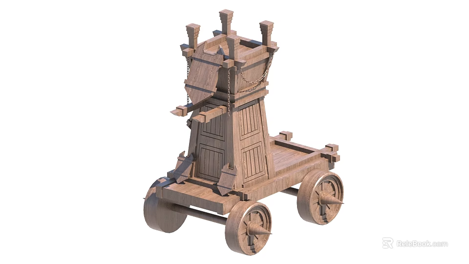 Ancient Wooden Siege Engine War Machine Cart with Wheels and Tower Frame 3d model
