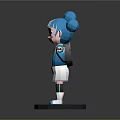 Game Movie Character 3D Model With Blue Double Buns Green Eyes Blue Top White Skirt