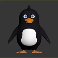 Cartoon Penguin 3D Character Model With Black Body White Belly Blue Eyes Orange Beak Feet