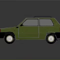 Green Compact Hatchback Car With Blue Windows And Roof Rack