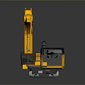 Yellow Construction Excavator 3D Model With Mechanical Arm Bucket And Operator Cabin