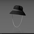 Stylish Black Bucket Hat With Wide Brim Gray Band And White Chin Strap