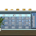 Shopping Mall Decorative Store Featuring Glass Door Roller Shutter Wooden Shelves and Potted Plant
