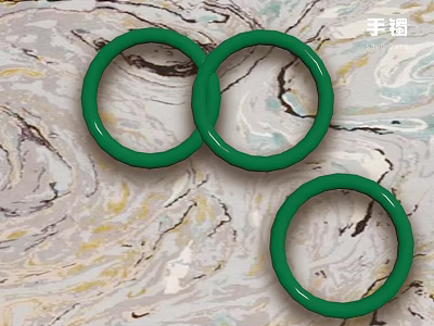 Three Elegant Green Rings Fashion Jewelry With Smooth Surface On Marble Background 3d model