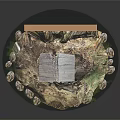 Cartoon Scene Featuring Tree Stump Base With Small House Two Little Mice and Mushrooms